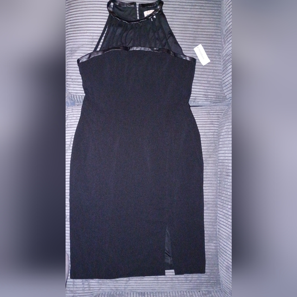 Black Dress, Faux Leather neck Area - Picture 2 of 10